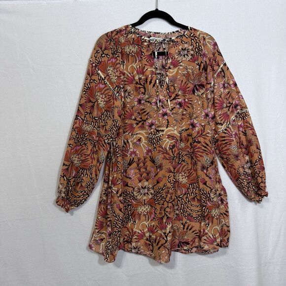 Maria Cher  Humahuaca Karly Lace-Up Orange Floral Boho Minidress Size XS Pockets - Picture 5 of 12